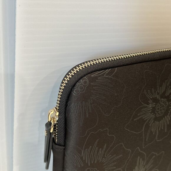 Kate Spade Slim Laptop Sleeve 13” Matte Black Floral Neoprene Case Padded - Picture 2 of 9